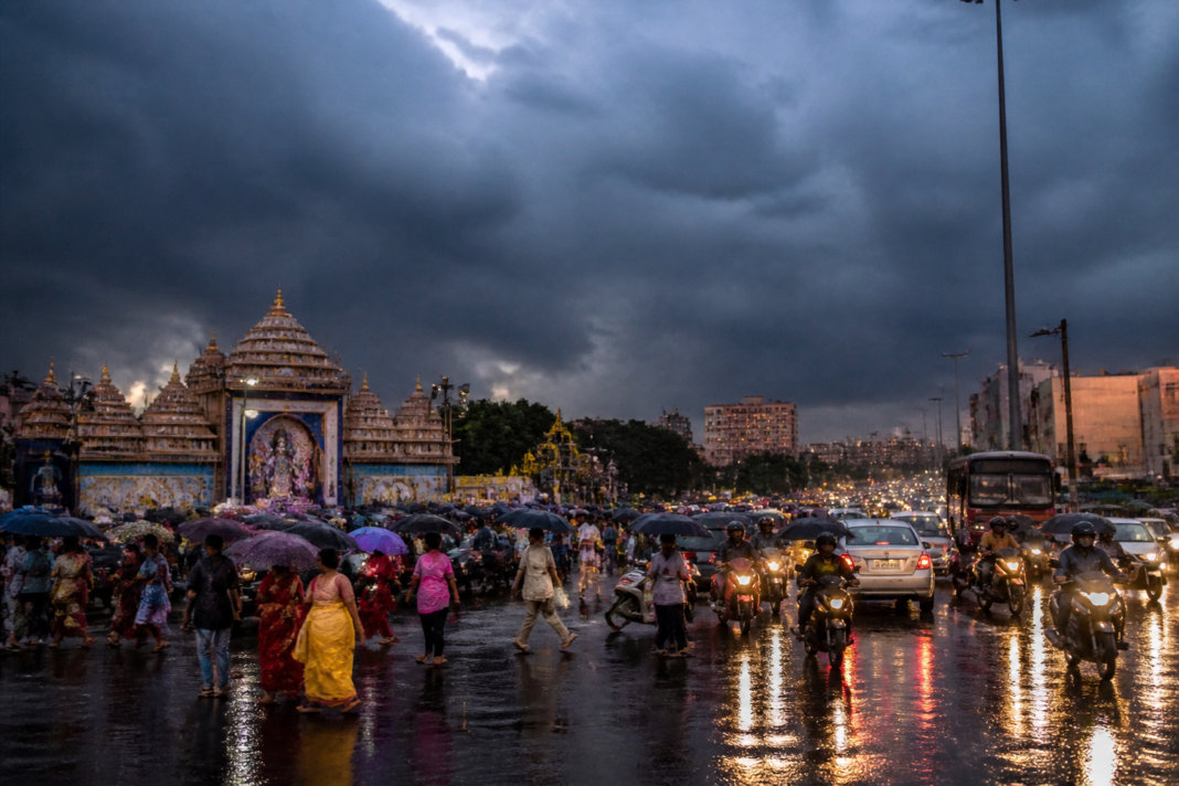 Dark monsoon clouds over Bhubaneswar as Odisha Durga Puja rain is forecast