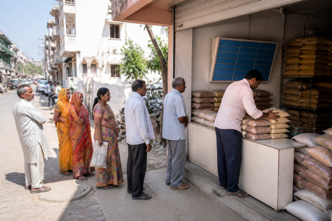 Jaipur fair price shops notice board displaying PDS rates and stock information
