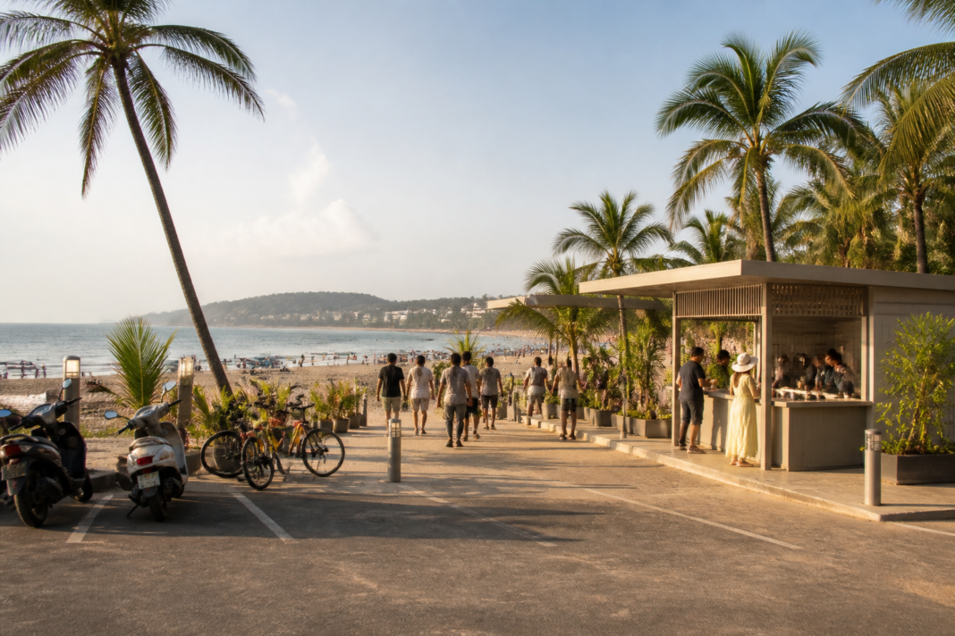 Baga beach amenities area near the parking lot planned for a new tourist service hub