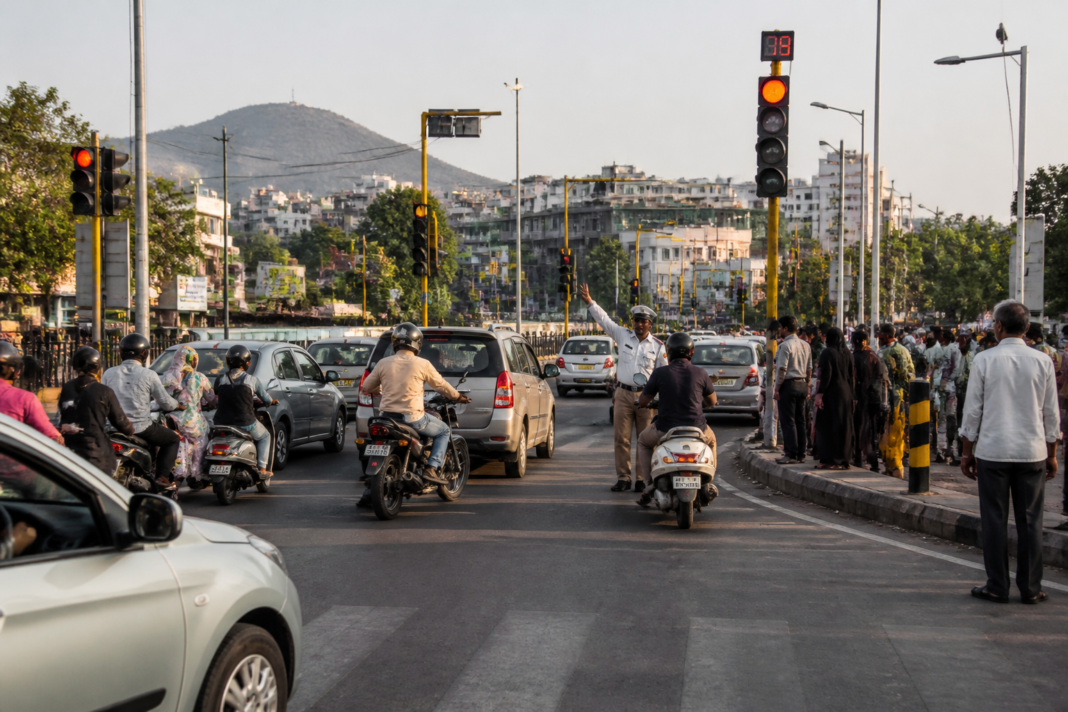 Nashik traffic signals at a busy city intersection under centralised monitoring