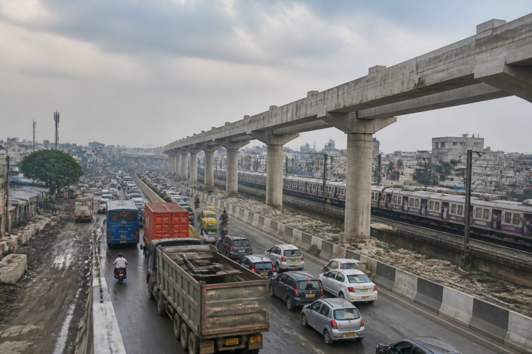Proposed Delhi elevated corridor route near Mundka and Peeragarhi beside a railway line