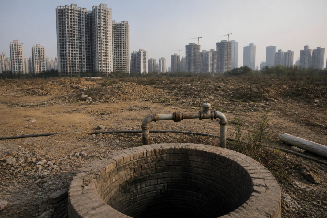 Gurugram groundwater depletion and urban development viewed from a construction site