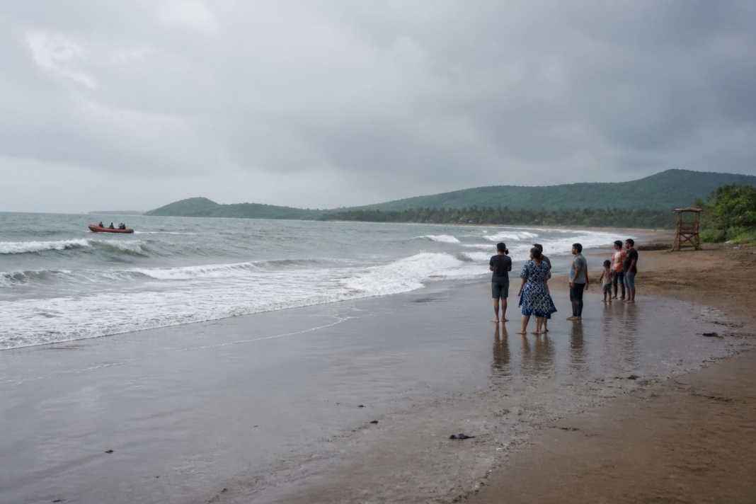 Diveagar beach safety scene showing coastal waters and visitors near the shoreline in Maharashtra