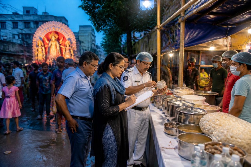 Kolkata Durga Puja food safety inspection at a festival food stall