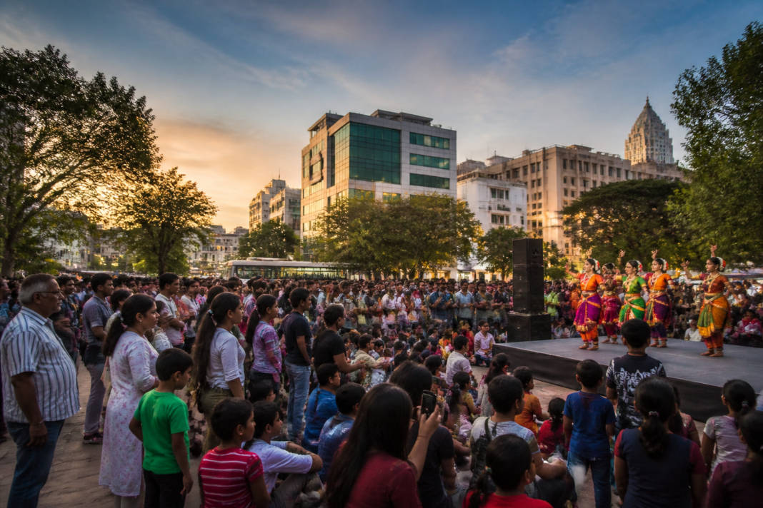 Bengaluru Jatre cultural festival scene with residents gathering in an urban public space