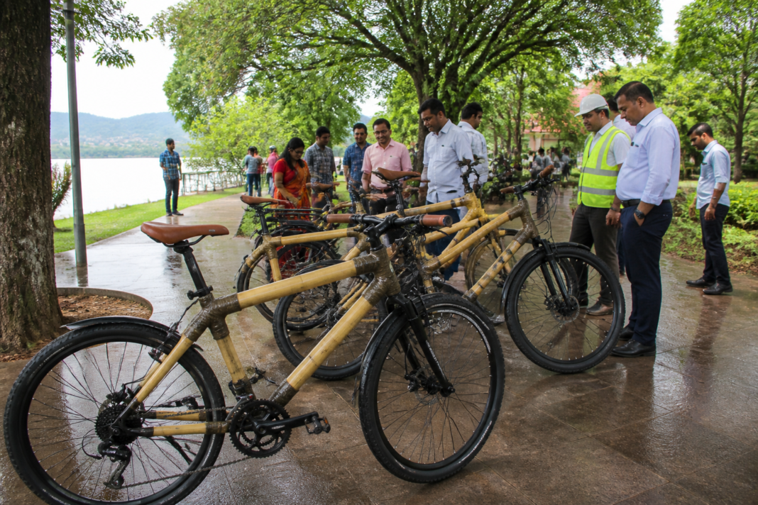 Bamboo bicycles displayed at a Guwahati launch event in Assam