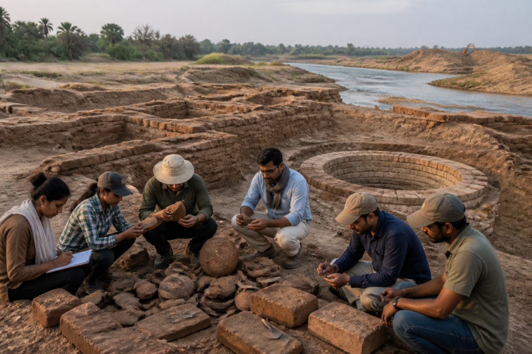 Kuppakurchi archaeological discovery showing ancient brick structures and a ring well in Tirunelveli