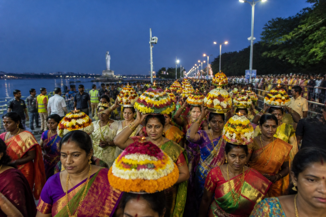 Bathukamma festival procession preparations at Hyderabad’s Tank Bund