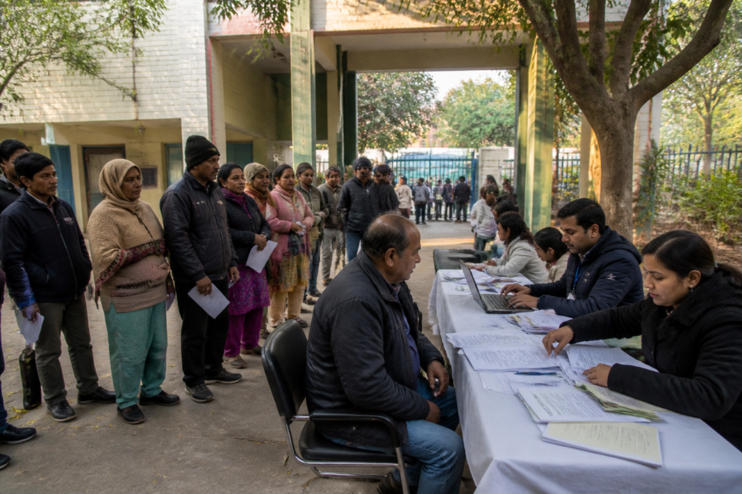 Delhi SIR camps being organised at a polling station for electoral roll revision