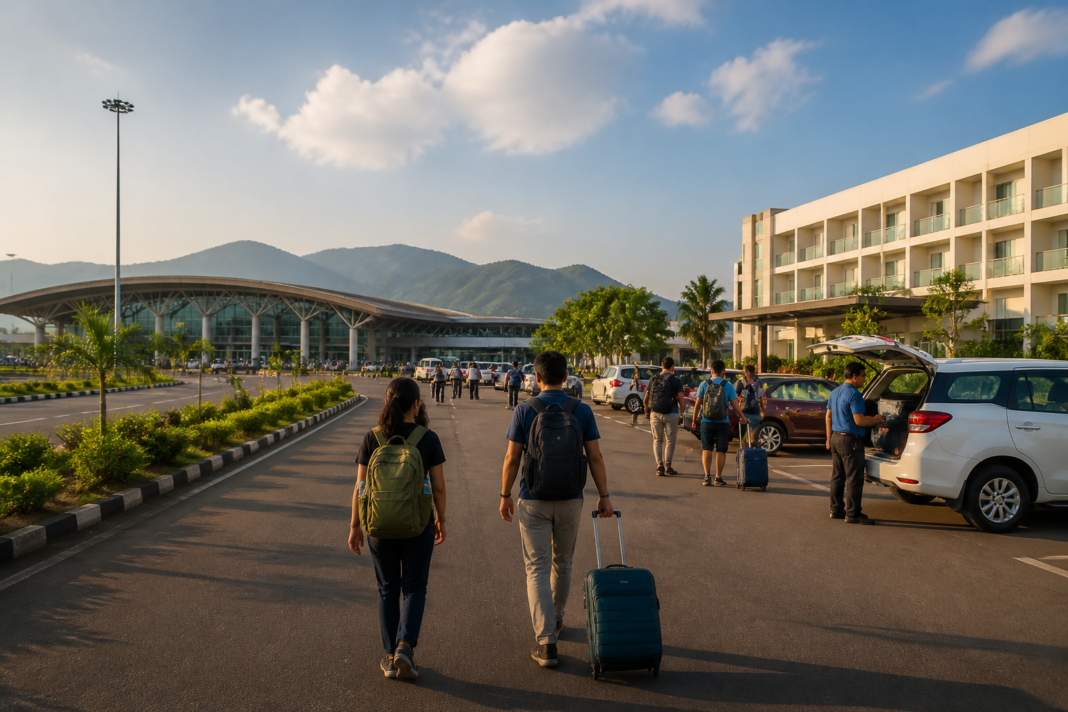 Odisha tourism infrastructure with a modern airport terminal and developing hotel district