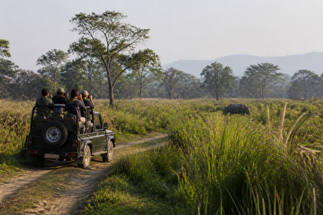 Kaziranga National Park reopening with a jeep safari vehicle in Assam