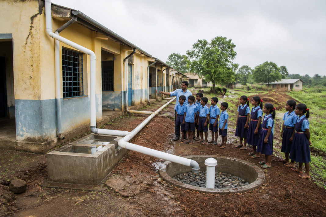 Rainwater harvesting system at a school in Vidarbha supporting groundwater recharge