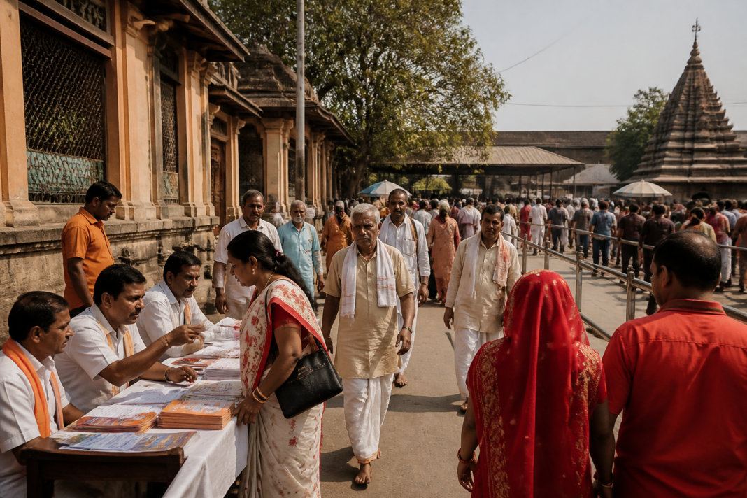 Gaya pilgrimage infrastructure with devotees near the Vishnupad area