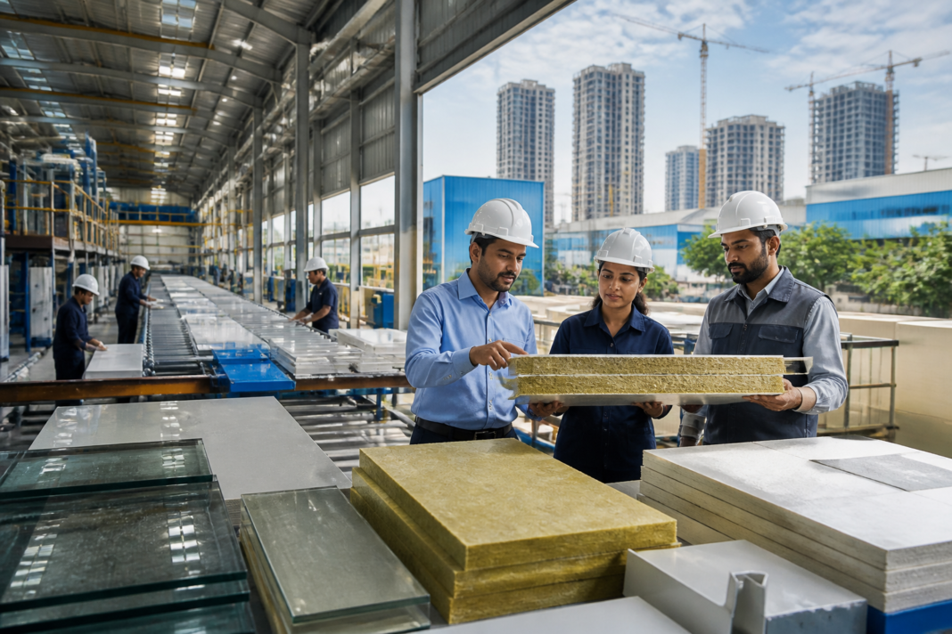 Saint-Gobain India investment at a modern construction-materials manufacturing facility