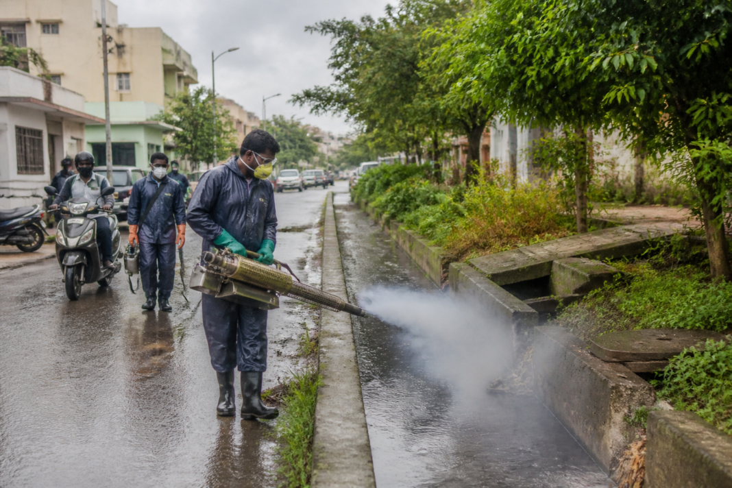 Chennai dengue control workers conducting mosquito-control operations ahead of the monsoon
