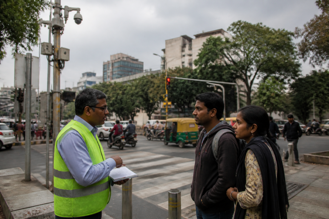 Bengaluru beggar-free campaign awareness activity near a busy city junction