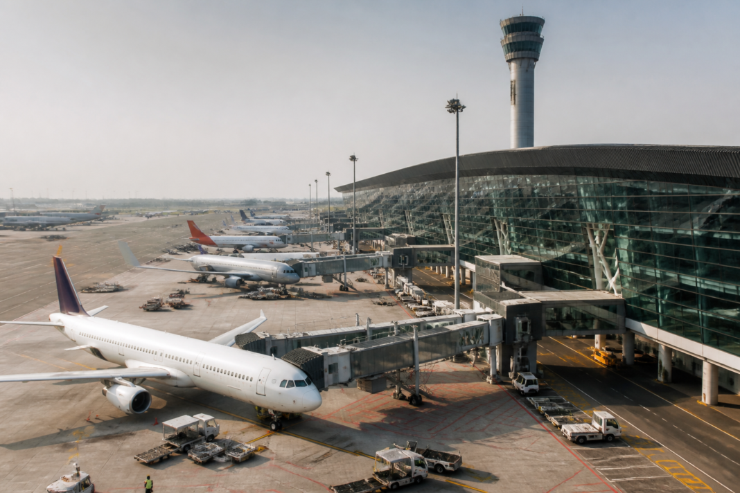 Delhi airport capacity expansion at Terminal 3 with aircraft and passenger infrastructure