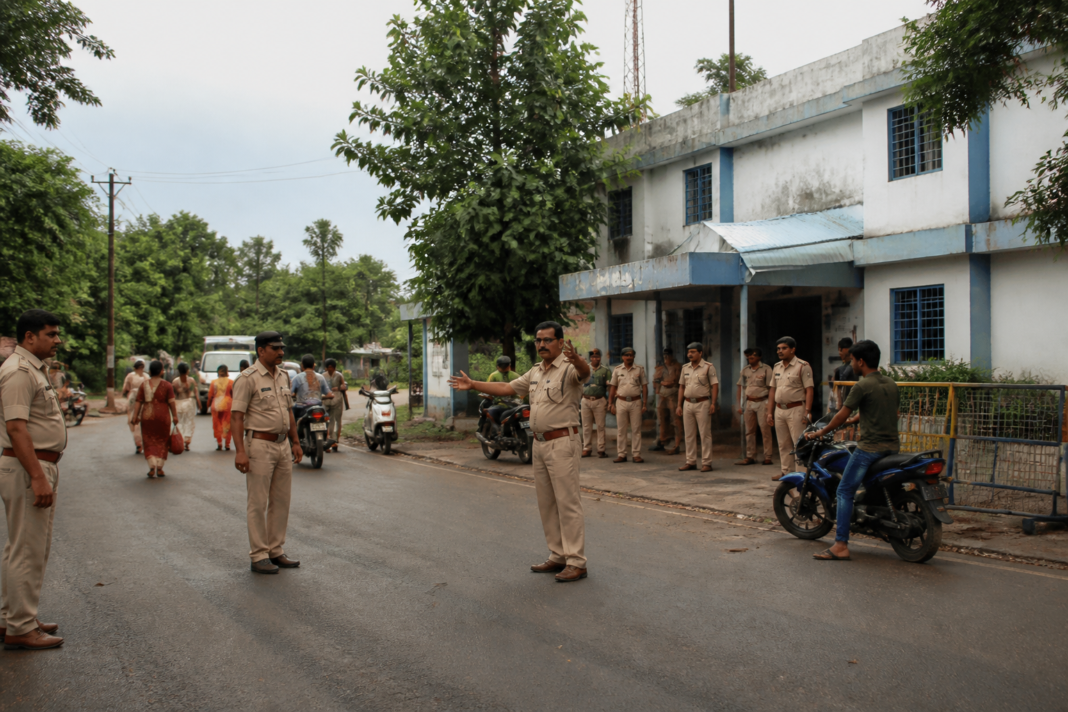 Nandigram bypoll security arrangements outside a police station in East Midnapore