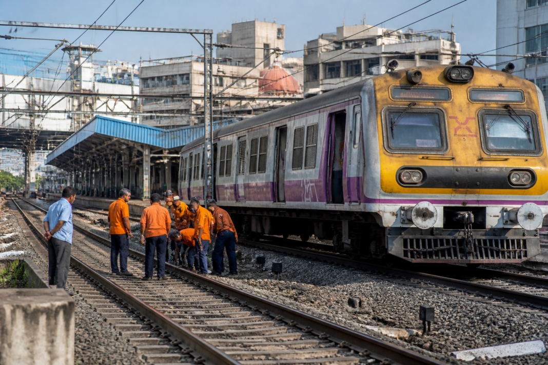 Chennai suburban train near Fort railway station after a derailment disrupted services.