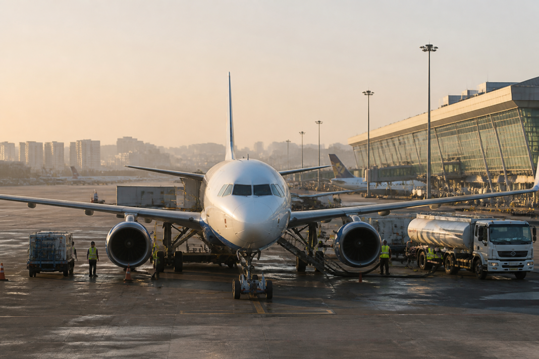 IndiGo aircraft at an Indian airport amid rising fuel charges