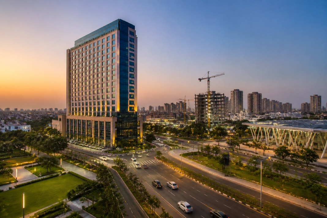 Ahmedabad hotel rooms and hospitality infrastructure near the city’s urban skyline