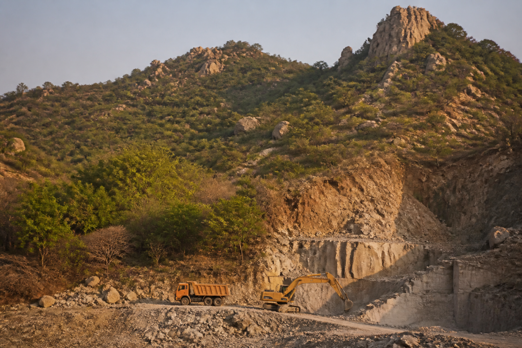 Tamil Nadu quarry near a hill landscape in the Peraiyur region of Madurai