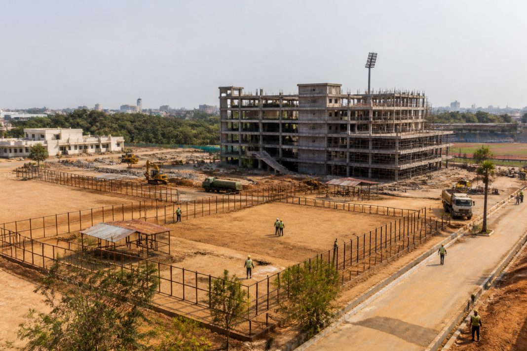 Goshamahal Police Stadium complex in Hyderabad undergoing police infrastructure construction