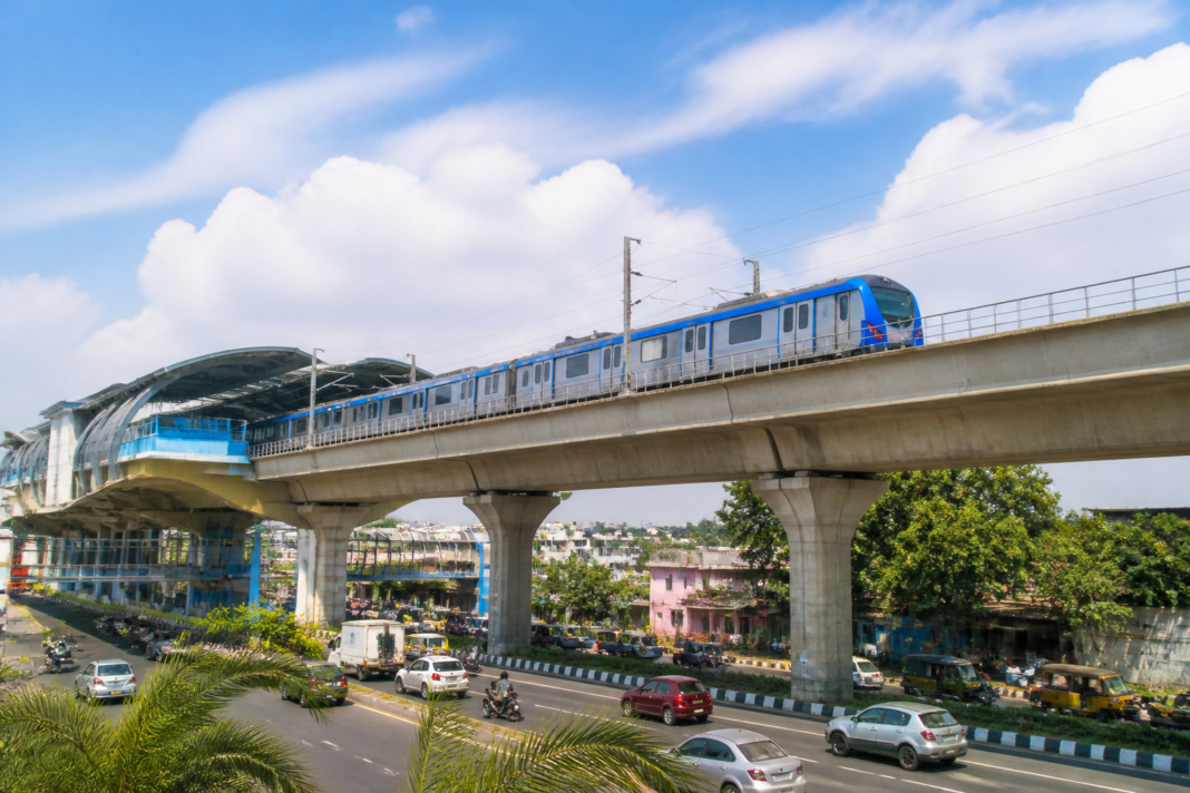 Chennai Metro Phase 2 train on the Poonamallee–Porur corridor