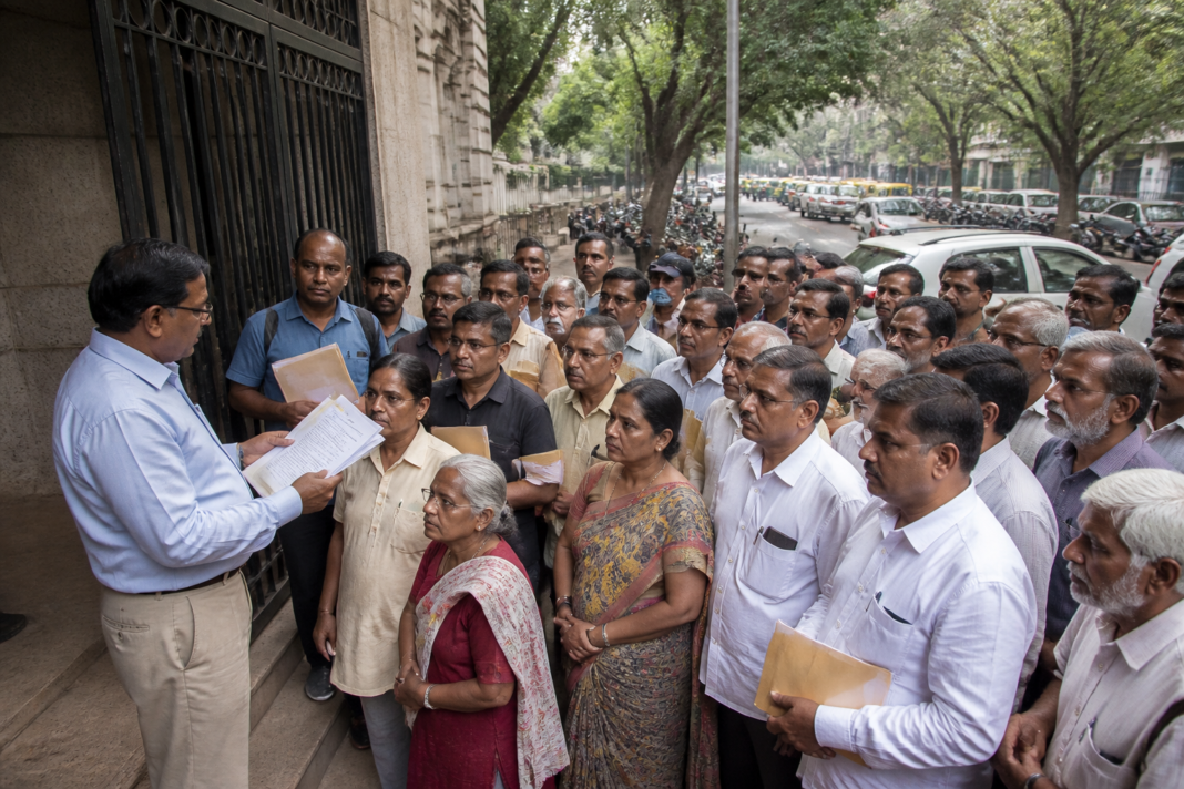 K Shivaram Karanth Layout land losers protesting outside the Bengaluru Development Authority office