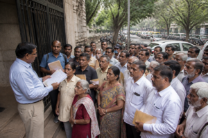 K Shivaram Karanth Layout land losers protesting outside the Bengaluru Development Authority office