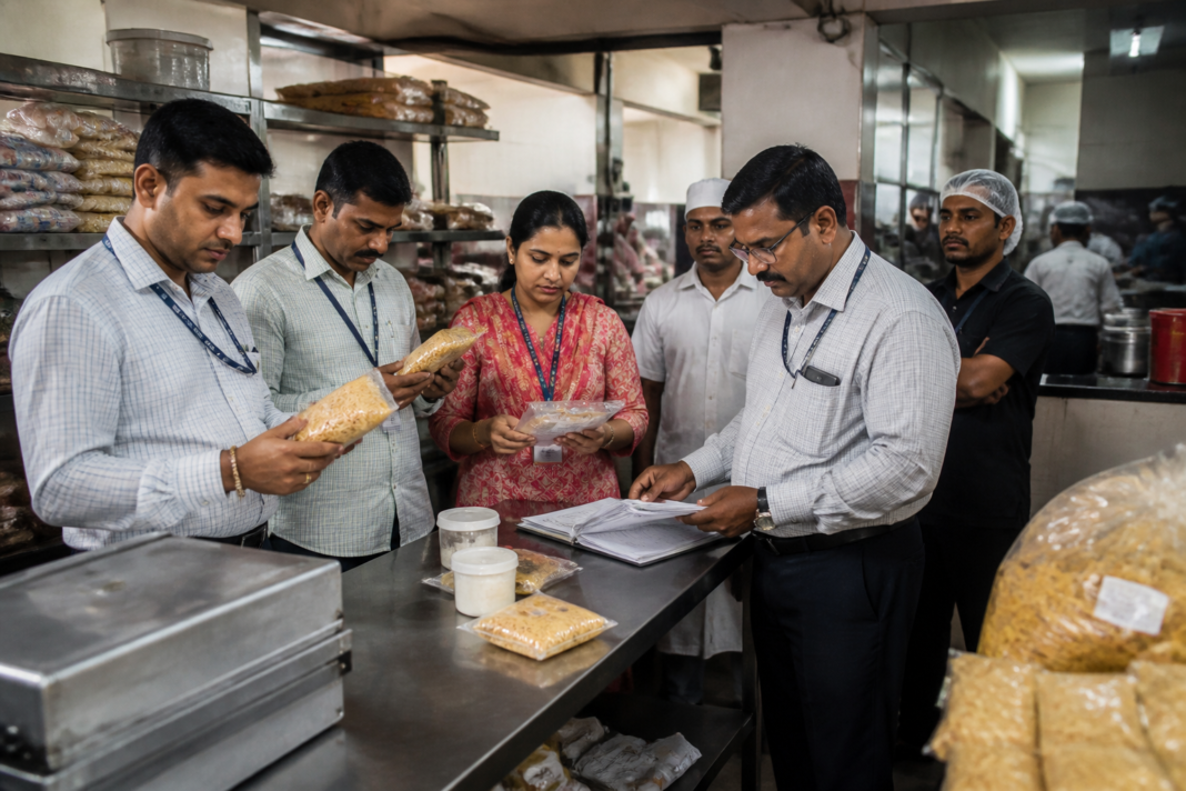 Maharashtra FDA officials conducting a food safety inspection at an urban food business