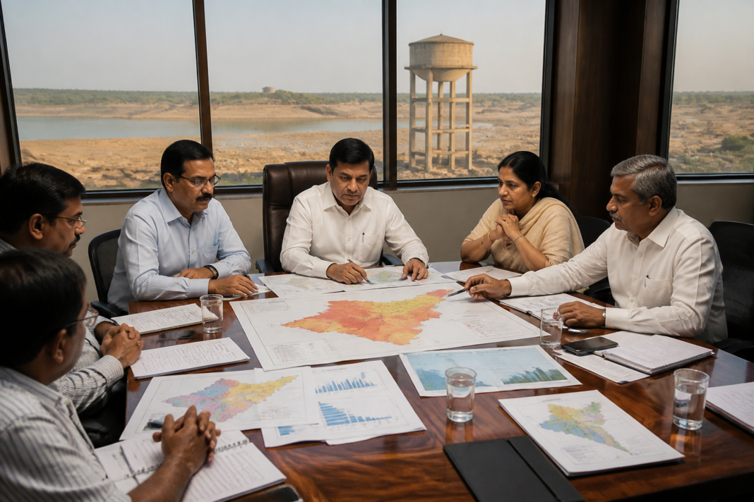 Telangana drought assessment review involving officials and water management planning
