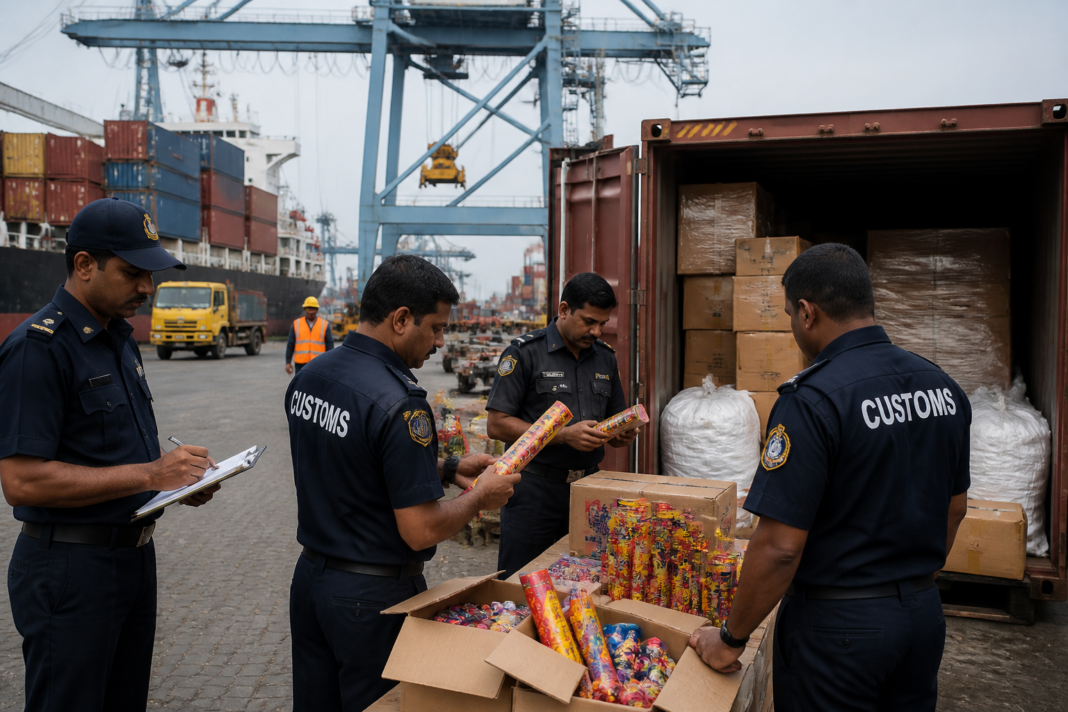 Chinese-origin fireworks seizure at Chennai Port involving concealed cargo containers