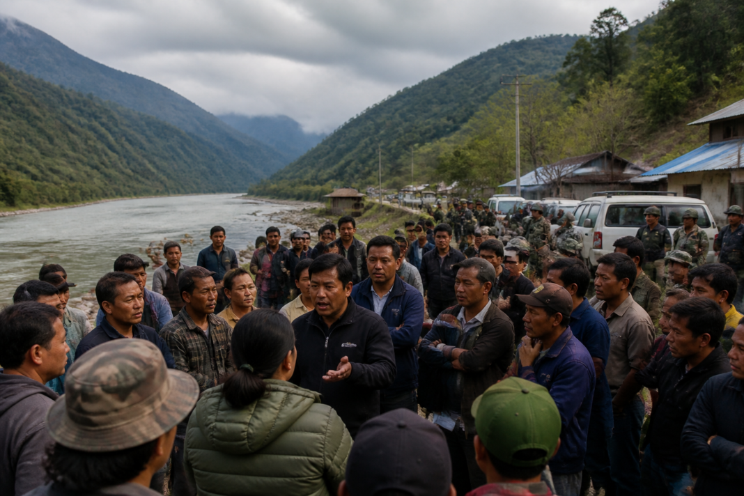 Security presence near a protest site linked to Siang project clashes in Arunachal Pradesh