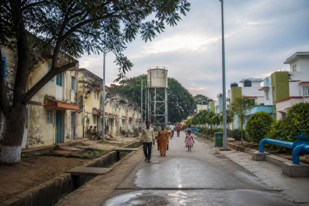 Singareni employees’ housing colony with ageing quarters and urban utility infrastructure in Telangana
