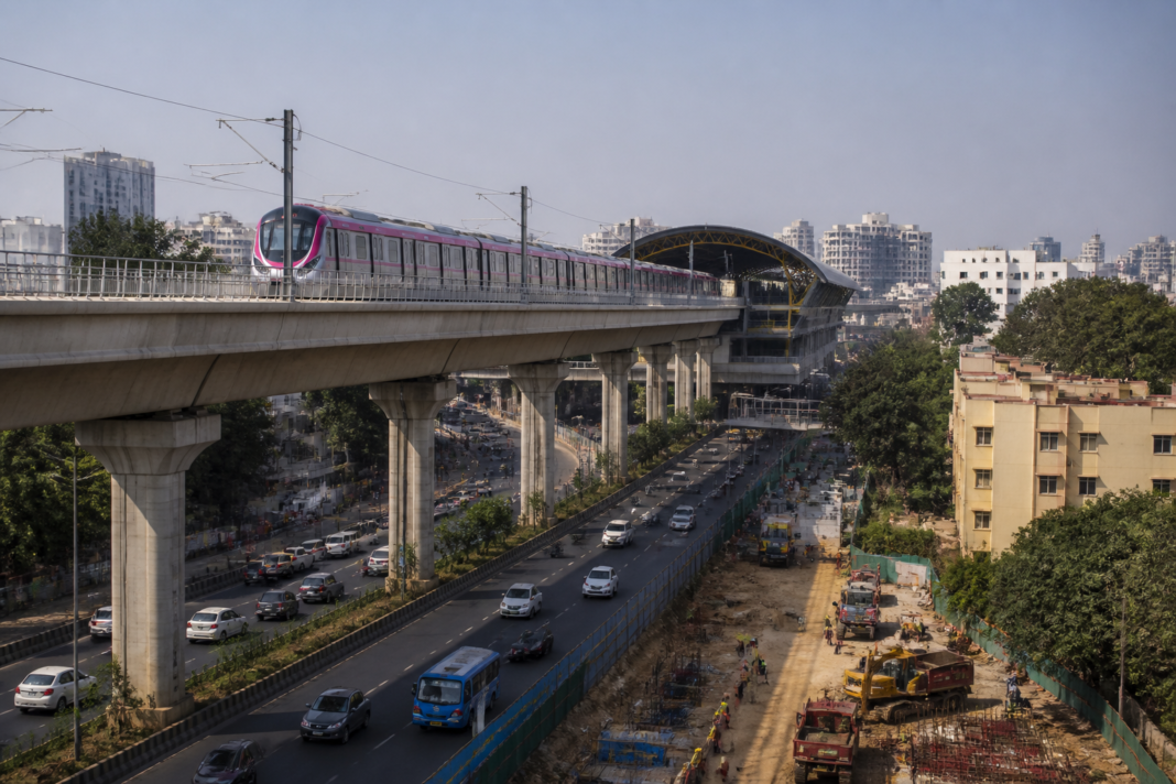 Bengaluru Pink Line viaduct and elevated metro stations along Bannerghatta Road