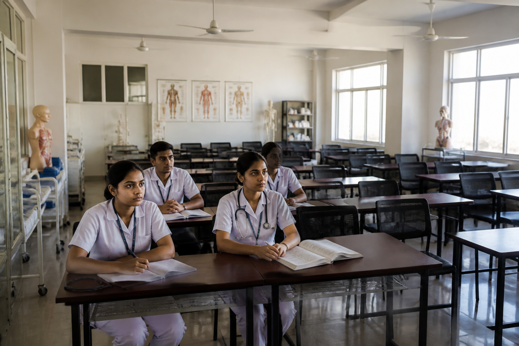 Gujarat paramedical seats remain vacant at a nursing college classroom