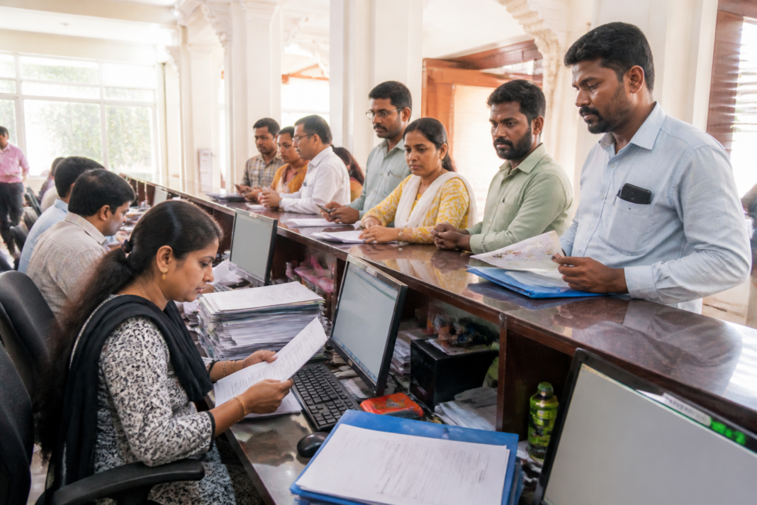 Mysuru e-Khata applications being processed at a municipal corporation office