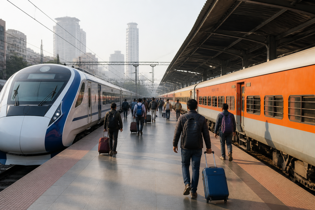 Vande Bharat vs Amrit Bharat trains representing premium and affordable Indian rail travel