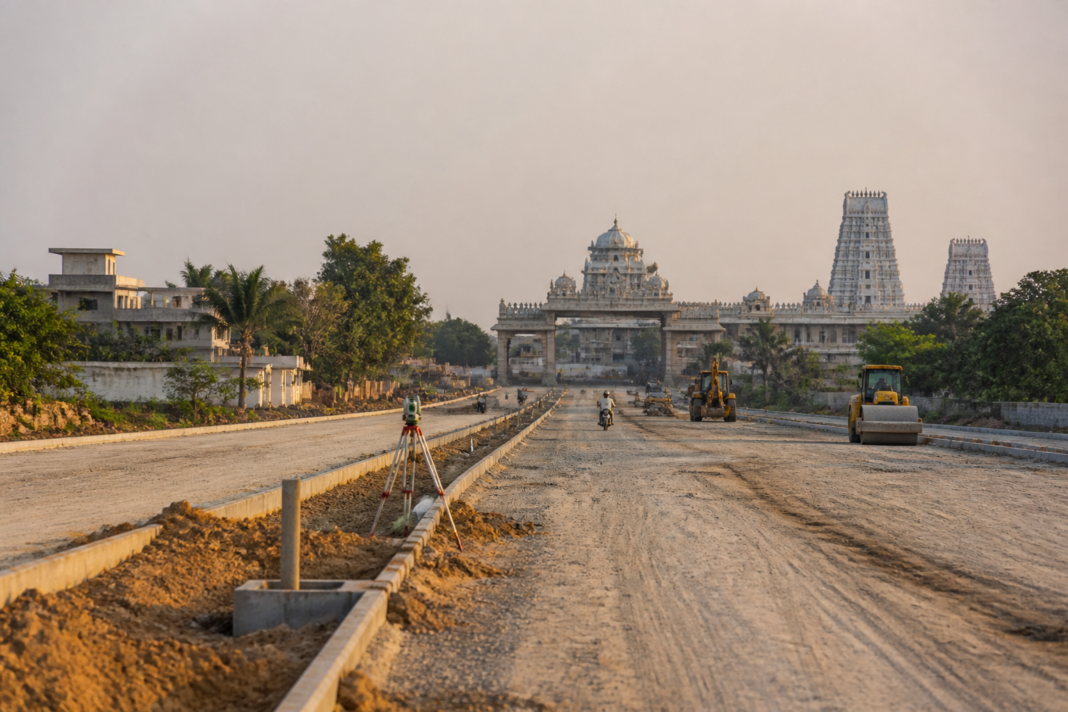 Musi Riverfront project road and temple development site near Manchirevula in Hyderabad