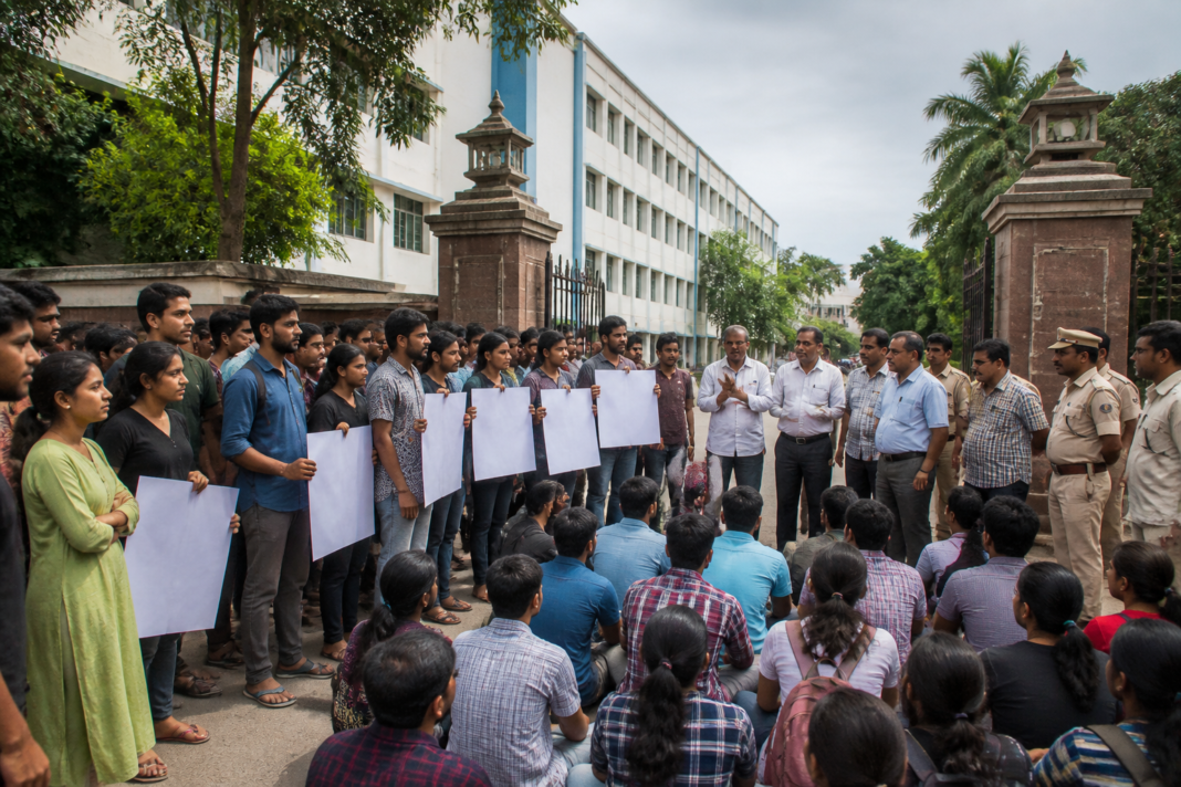 Dwijendralal College protest by students outside the Nadia campus