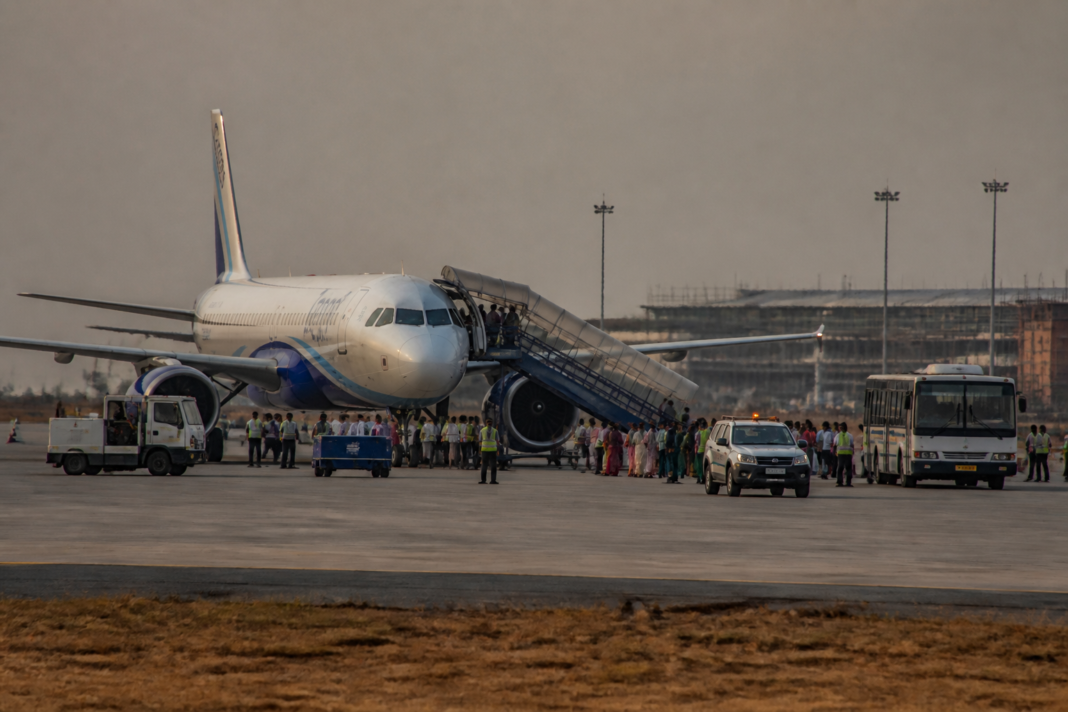 Noida airport flight disruption involving an IndiGo aircraft on the runway