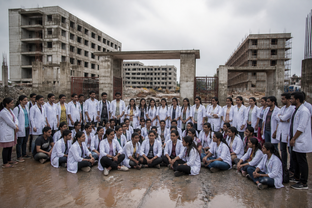 GMC Jagtial students protesting over delayed college and hostel construction