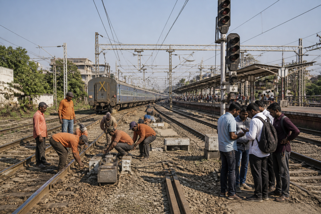 Utran railway station and tracks during railway yard remodelling work in Gujarat