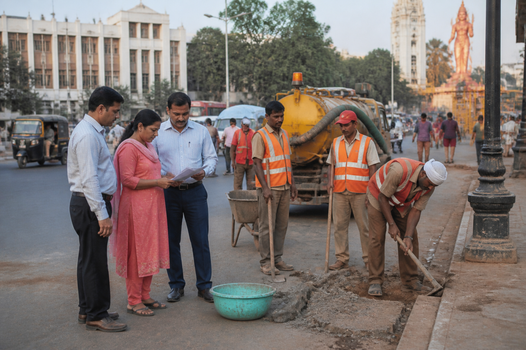 Nashik civic body employees at a municipal office during civic service operations.