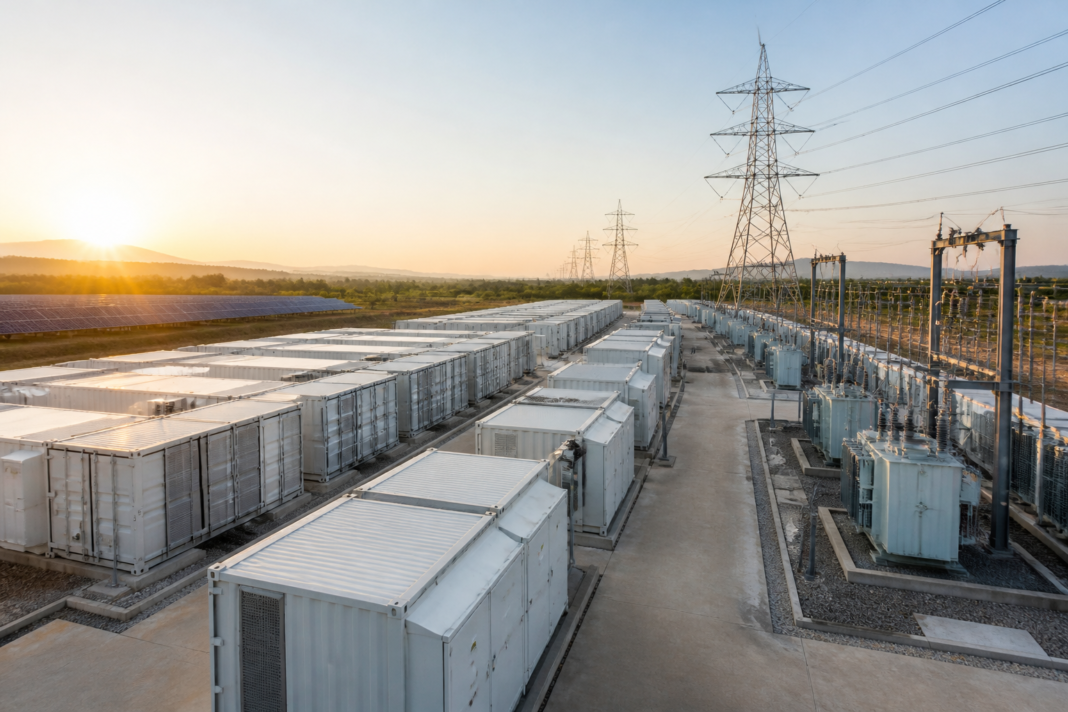 Battery energy storage containers at an Indian power facility representing NVVN’s planned BESS capacity