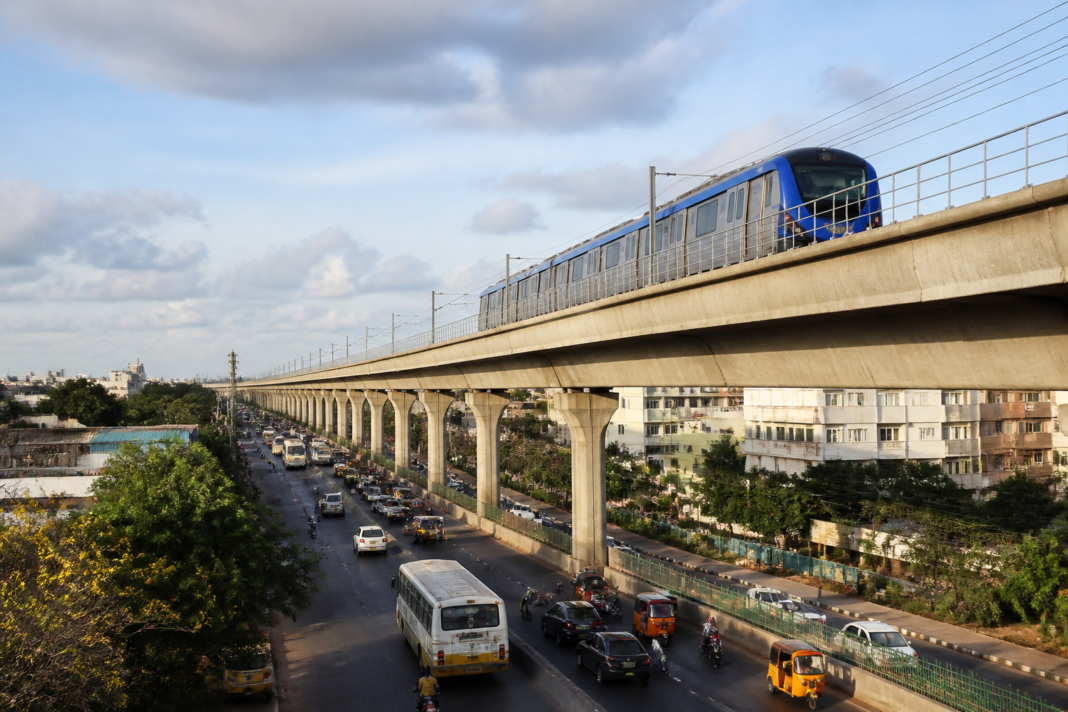 Chennai Metro corridor construction and elevated viaduct near Porur, Chennai
