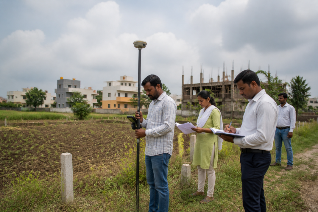 E-Mojani Maharashtra land measurement work using digital surveying equipment