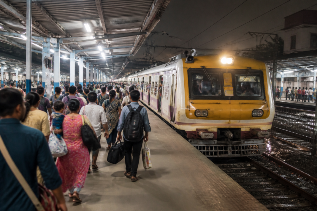 Kolkata Puja special trains at a busy suburban railway station during the festival rush