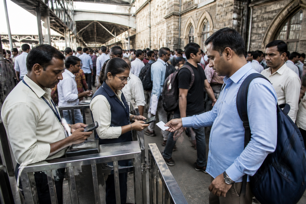 Central Railway ticketless travel checks at a busy Mumbai railway station